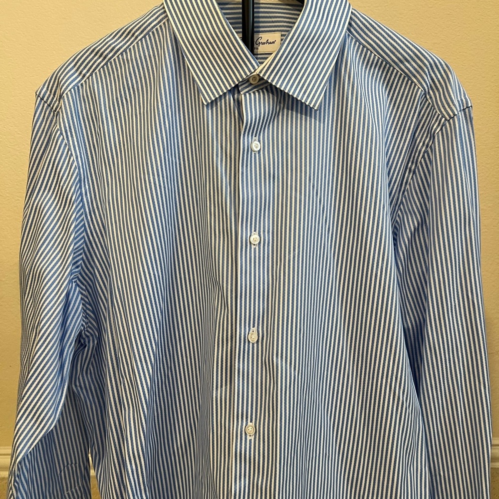Robert Graham Blue and White Striped Shirt